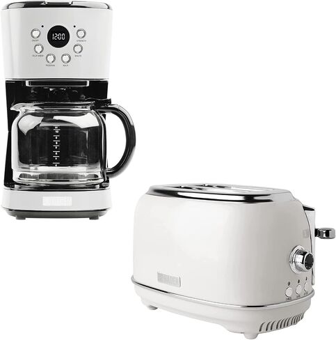 HADEN 12 Cup Programmable Coffee Maker with Brew Strength Control and Heritage Stainless Steel Bread Toaster 2 Slice Wide Slot, White in Saudi Arabia