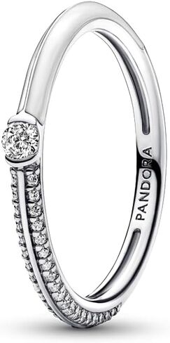 Pandora ME Pavé & White Dual Ring - Silver Ring for Women - Layering or Stackable Ring for Women - Gift for Her - Sterling Silver with Clear Cubic Zirconia - With Gift Box - Size 6 in Saudi Arabia