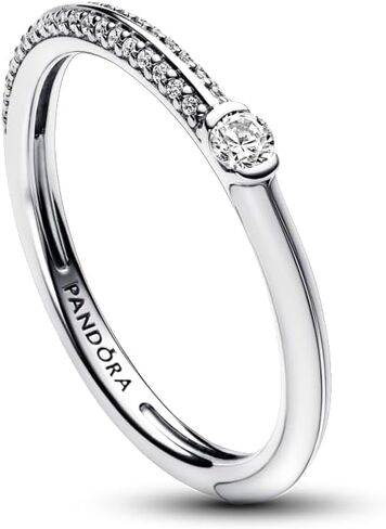 Pandora ME Pavé & White Dual Ring - Silver Ring for Women - Layering or Stackable Ring for Women - Gift for Her - Sterling Silver with Clear Cubic Zirconia - With Gift Box - Size 6 in Saudi Arabia