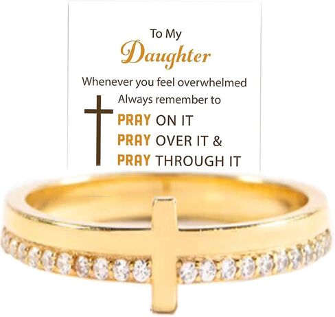 Let Go And Let God Ring , To My Daughter, Pray On It Golden Cross Ring Whenever You Feel Overwhelmed, Always Remember To Stackable Cubic Zirconia Cross Ring Pray Christian Baptism Religious Ring for Women in Saudi Arabia