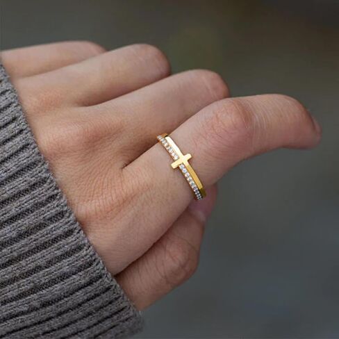 Let Go And Let God Ring , To My Daughter, Pray On It Golden Cross Ring Whenever You Feel Overwhelmed, Always Remember To Stackable Cubic Zirconia Cross Ring Pray Christian Baptism Religious Ring for Women in Saudi Arabia