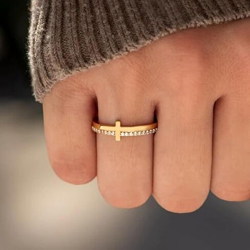 Let Go And Let God Ring , To My Daughter, Pray On It Golden Cross Ring Whenever You Feel Overwhelmed, Always Remember To Stackable Cubic Zirconia Cross Ring Pray Christian Baptism Religious Ring for Women in Saudi Arabia
