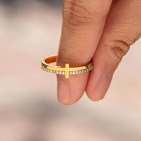 Let Go And Let God Ring , To My Daughter, Pray On It Golden Cross Ring Whenever You Feel Overwhelmed, Always Remember To Stackable Cubic Zirconia Cross Ring Pray Christian Baptism Religious Ring for Women in Saudi Arabia