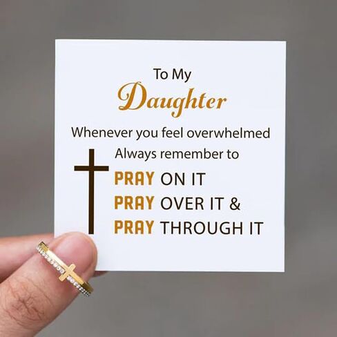 Let Go And Let God Ring , To My Daughter, Pray On It Golden Cross Ring Whenever You Feel Overwhelmed, Always Remember To Stackable Cubic Zirconia Cross Ring Pray Christian Baptism Religious Ring for Women in Saudi Arabia