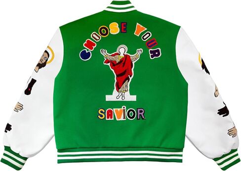 Men's Graphic Print Varsity Jacket Super star Vintage Color-coded Jesus baseball jacket coat in Saudi Arabia