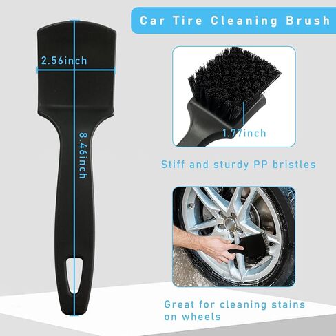 Ziciner Car Wash Brush, No Scratch Wheel & Tire Brush for Car Rim, Short Handled Stiff Bristle Tire Cleaner for Car Detailing, Auto Cleaning Brush for Car Interior & Exterior (Black) in Saudi Arabia