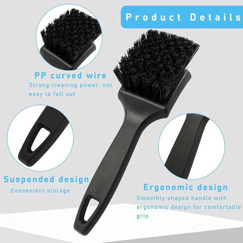 Ziciner Car Wash Brush, No Scratch Wheel & Tire Brush for Car Rim, Short Handled Stiff Bristle Tire Cleaner for Car Detailing, Auto Cleaning Brush for Car Interior & Exterior (Black) in Saudi Arabia