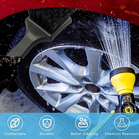 Ziciner Car Wash Brush, No Scratch Wheel & Tire Brush for Car Rim, Short Handled Stiff Bristle Tire Cleaner for Car Detailing, Auto Cleaning Brush for Car Interior & Exterior (Black) in Saudi Arabia
