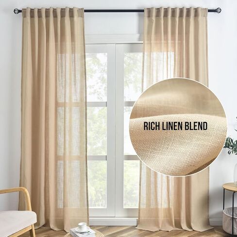 ستائر FINECITY رمادي داكن من الكتان بطول 63 بوصة لغرفة النوم، ستائر كوخ مزرعة مرشحة للضوء شبه شفافة 2 لوح، ستائر كتان ذات علامة تبويب خلفية ذات مظهر خيش، 52 × 63 بوصة، رمادي داكن in Kuwait