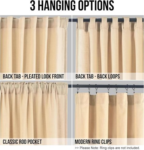 ستائر FINECITY رمادي داكن من الكتان بطول 63 بوصة لغرفة النوم، ستائر كوخ مزرعة مرشحة للضوء شبه شفافة 2 لوح، ستائر كتان ذات علامة تبويب خلفية ذات مظهر خيش، 52 × 63 بوصة، رمادي داكن in Kuwait