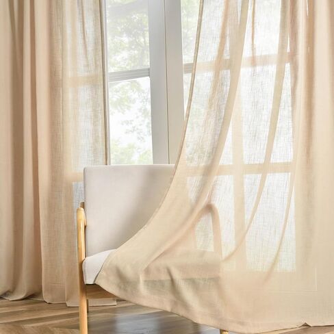 FINECITY Taupe Linen Curtains 63 Inch Length for Bedroom, Light Filtering Farmhouse Cottage Linen Textured Semi-Sheer Curtains 2 Panels, Burlap Look Privacy Back Tab Linen Drapes, 52 x 63 Inch, Taupe in Saudi Arabia