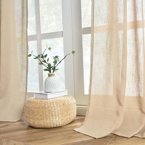 ستائر FINECITY رمادي داكن من الكتان بطول 63 بوصة لغرفة النوم، ستائر كوخ مزرعة مرشحة للضوء شبه شفافة 2 لوح، ستائر كتان ذات علامة تبويب خلفية ذات مظهر خيش، 52 × 63 بوصة، رمادي داكن in Kuwait