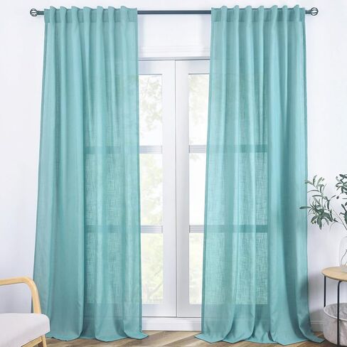 FINECITY Taupe Linen Curtains 63 Inch Length for Bedroom, Light Filtering Farmhouse Cottage Linen Textured Semi-Sheer Curtains 2 Panels, Burlap Look Privacy Back Tab Linen Drapes, 52 x 63 Inch, Taupe in Saudi Arabia