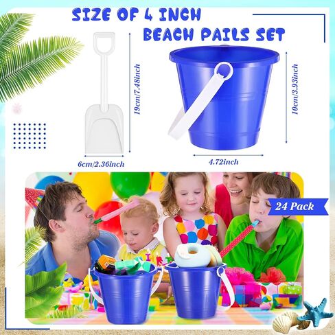 24 Sets Sand Buckets and Shovels, 4.72 Inch Beach Sand Bucket Toy Set, Plastic Bucket with Handles Pails Small Sandbox Toys Party Favor for Boys Girls Building Sand Castle in Saudi Arabia