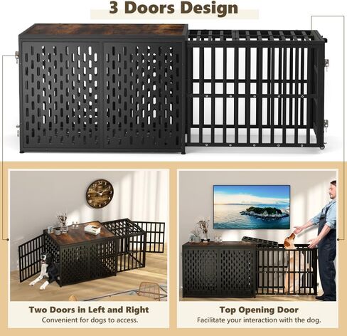 KELIXU الثقيلة الكلب قفص الأثاث بيت الكلب تصميم الانسحاب و 3 أبواب، صناديق الحيوانات الأليفة المعدنية القوية الكبيرة وبيت للكلاب، طول قابل للتعديل من 38 "إلى 70"، سهلة التركيب، أسود in Kuwait