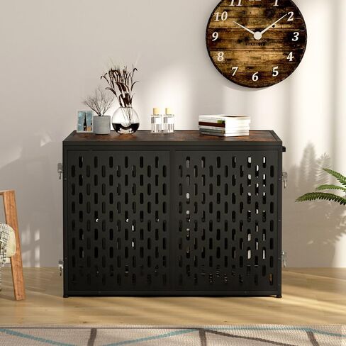 KELIXU الثقيلة الكلب قفص الأثاث بيت الكلب تصميم الانسحاب و 3 أبواب، صناديق الحيوانات الأليفة المعدنية القوية الكبيرة وبيت للكلاب، طول قابل للتعديل من 38 "إلى 70"، سهلة التركيب، أسود in Kuwait