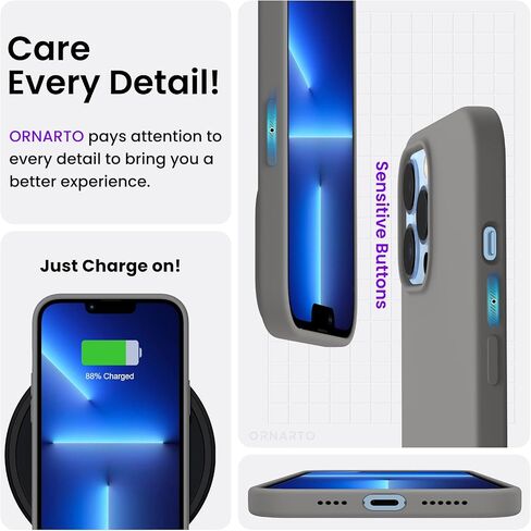 ORNARTO Compatible with iPhone 13 Pro Max Case 6.7", Slim Liquid Silicone 3 Layers Full Covered Soft Gel Rubber Case Cover 6.7 inch-Blue in Saudi Arabia