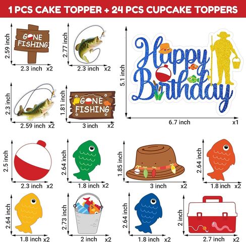 25pcs الأسماك ذهب الصيد كعكة توبر كب كيك القبعات العالية عيد ميلاد حزب الزينة تحت عنوان المحيط صياد البحر ديكور الجدول المركزية للأطفال صبي البالغين في سن المراهقة استحمام الطفل لوازم الحفلات الطرف تفضل in Saudi Arabia