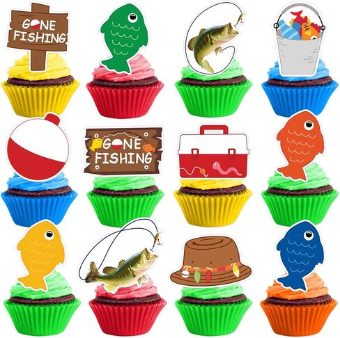 25pcs الأسماك ذهب الصيد كعكة توبر كب كيك القبعات العالية عيد ميلاد حزب الزينة تحت عنوان المحيط صياد البحر ديكور الجدول المركزية للأطفال صبي البالغين في سن المراهقة استحمام الطفل لوازم الحفلات الطرف تفضل in Saudi Arabia