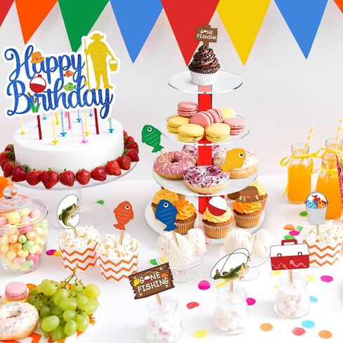25pcs الأسماك ذهب الصيد كعكة توبر كب كيك القبعات العالية عيد ميلاد حزب الزينة تحت عنوان المحيط صياد البحر ديكور الجدول المركزية للأطفال صبي البالغين في سن المراهقة استحمام الطفل لوازم الحفلات الطرف تفضل in Saudi Arabia