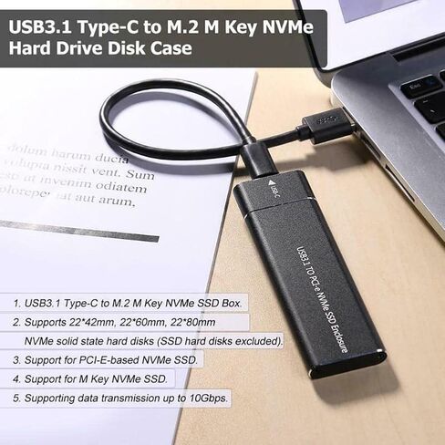 NVME M.2 to Type-C USB3.1 10Gbps Aluminum External Solid State Drive Adapter Enclosure for 2280 2260 2242 2230 PCI-E M2 M-Key SSD, USB Type C Converter Case in Kuwait