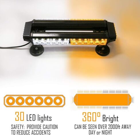 LE-JX Amber 30 LEDs Safety Strobe Flashing Light Bar Double Side High Intensity Roof Top Plow Flash Traffic Advisor Emergency Hazard Warning Lighting Mini Beacon with Magnetic Base (Yellow,12-24V/30W) in Saudi Arabia