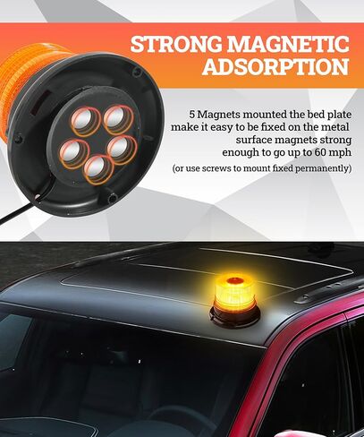 أضواء ستروب 12 فولت - 24 فولت، أضواء ستروب للمركبات، أضواء تحذيرية لإكسسوارات السيارات، ضوء LED كهرماني، ضوء منارة وامض للطوارئ LED مع مغناطيسي وسلك لجرار شاحنة السيارة in Kuwait