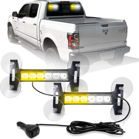2X 6.1 inch Amber White Emergency Strobe Lights 12 LED Hazard Warning Flashing Safety Dash Front/Rear Windshield Deck Split Lights Grille Surface Mount for Construction Vehicles Tow/Plow Trucks in Kuwait