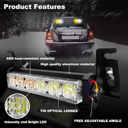 2X 6.1 inch Amber White Emergency Strobe Lights 12 LED Hazard Warning Flashing Safety Dash Front/Rear Windshield Deck Split Lights Grille Surface Mount for Construction Vehicles Tow/Plow Trucks in Kuwait