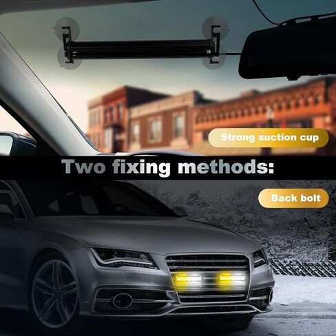 2X 6.1 inch Amber White Emergency Strobe Lights 12 LED Hazard Warning Flashing Safety Dash Front/Rear Windshield Deck Split Lights Grille Surface Mount for Construction Vehicles Tow/Plow Trucks in Kuwait