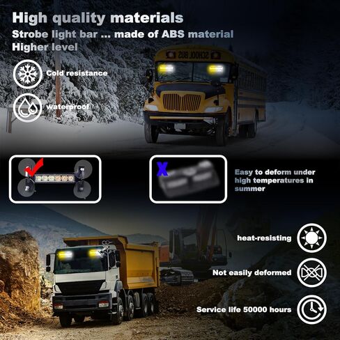 2X 6.1 inch Amber White Emergency Strobe Lights 12 LED Hazard Warning Flashing Safety Dash Front/Rear Windshield Deck Split Lights Grille Surface Mount for Construction Vehicles Tow/Plow Trucks in Kuwait