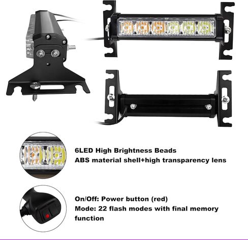 2X 6.1 inch Amber White Emergency Strobe Lights 12 LED Hazard Warning Flashing Safety Dash Front/Rear Windshield Deck Split Lights Grille Surface Mount for Construction Vehicles Tow/Plow Trucks in Kuwait