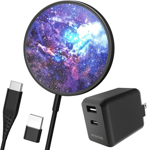 شاحن Smartish MagSafe - Charge Dinghy - شاحن لاسلكي مغناطيسي شحن سريع لسلسلة iPhone 15/14/13/12 / AirPods Qi2 معتمد [يتضمن محولات USB-C وUSB-A] - علاقة ربطة عنق سوداء in Kuwait