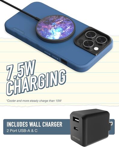 شاحن Smartish MagSafe - Charge Dinghy - شاحن لاسلكي مغناطيسي شحن سريع لسلسلة iPhone 15/14/13/12 / AirPods Qi2 معتمد [يتضمن محولات USB-C وUSB-A] - علاقة ربطة عنق سوداء in Kuwait