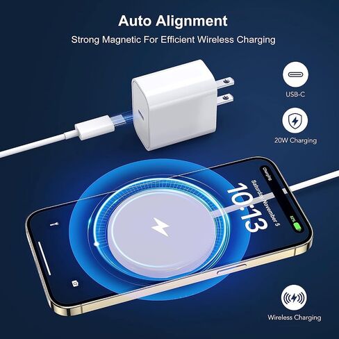 [1 Pack] Magnetic Wireless Charger 15W Fast Mag-Safe Compatible with iPhone 15/14/13/12 Series and Airpods pro/2/3 [1 Extra Magnetic Ring] for iPhone X-11 Serie (Adapter 20w) (Black) in Saudi Arabia