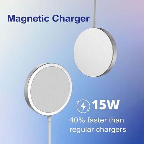 [1 Pack] Magnetic Wireless Charger 15W Fast Mag-Safe Compatible with iPhone 15/14/13/12 Series and Airpods pro/2/3 [1 Extra Magnetic Ring] for iPhone X-11 Serie (Adapter 20w) (Black) in Saudi Arabia
