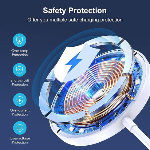 [1 Pack] Magnetic Wireless Charger 15W Fast Mag-Safe Compatible with iPhone 15/14/13/12 Series and Airpods pro/2/3 [1 Extra Magnetic Ring] for iPhone X-11 Serie (Adapter 20w) (Black) in Saudi Arabia