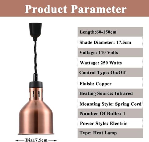 Commercial Food Heat Lamp Infrared Food Warmer Hanging Heating Lamps For Food Service Restaurant Buffet(Copper) in Kuwait