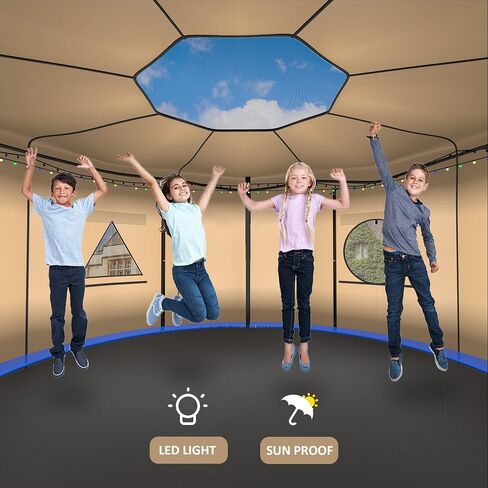 Trampoline Tent Cover Frameless Shade with LED Light Trampoline Accessory Tent Outdoor Straight Pole Round Trampoline,Tent Only in Saudi Arabia