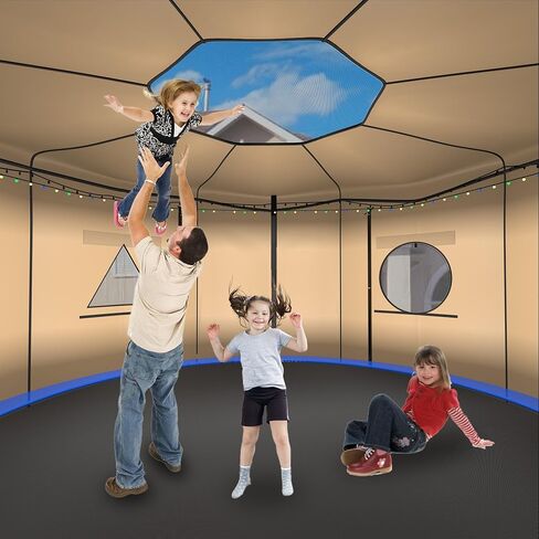 Trampoline Tent Cover Frameless Shade with LED Light Trampoline Accessory Tent Outdoor Straight Pole Round Trampoline,Tent Only in Saudi Arabia