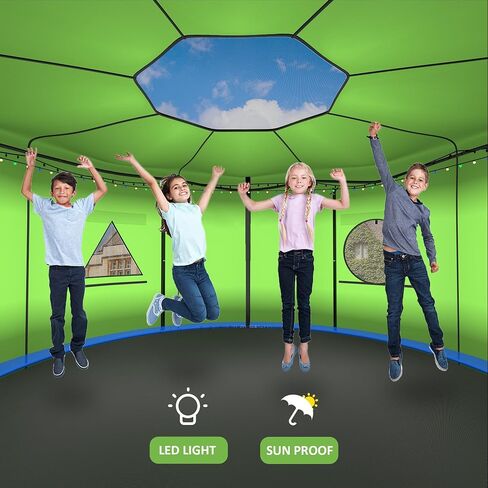 Trampoline Tent Cover Frameless Shade with LED Light Trampoline Accessory Tent Outdoor Straight Pole Round Trampoline,Tent Only in Saudi Arabia