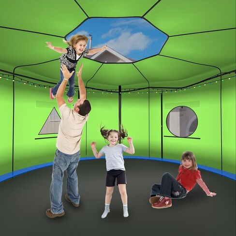 Trampoline Tent Cover Frameless Shade with LED Light Trampoline Accessory Tent Outdoor Straight Pole Round Trampoline,Tent Only in Saudi Arabia
