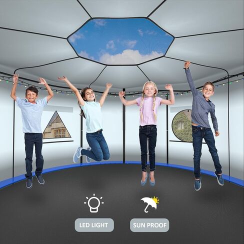 Trampoline Tent Cover Frameless Shade with LED Light Trampoline Accessory Tent Outdoor Straight Pole Round Trampoline,Tent Only in Saudi Arabia