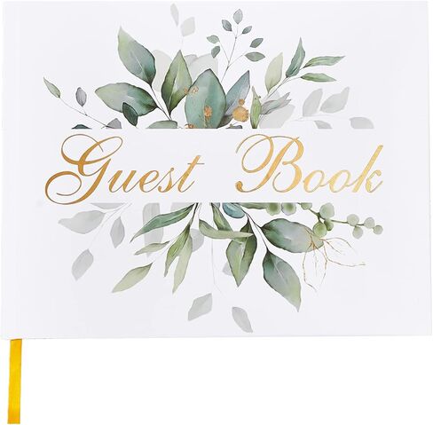 Wedding Guest Book with Pen and Pen Holder, Lined Sign in Wedding Registry Guestbook, Hard Cover with Gold Foil, Gilded Edges, 7" x 9" (Eucalyptus Gold Foil, Book, Pen and Pen Holder) in Kuwait