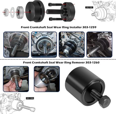 6.0L 6.4L العمود المرفقي الأمامي والخلفي ختم ارتداء حلقة المثبت مزيل مجموعة لفورد 4.5L 6.0L 6.4L Powerstroke ديزل 2004-2010، 303-1259 303-1260 303-770 303-771 303-761 303-762 أداة ختم العمود المرفقي in Saudi Arabia