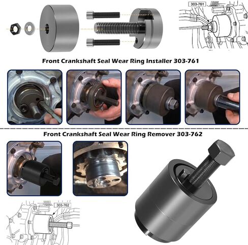 6.0L 6.4L العمود المرفقي الأمامي والخلفي ختم ارتداء حلقة المثبت مزيل مجموعة لفورد 4.5L 6.0L 6.4L Powerstroke ديزل 2004-2010، 303-1259 303-1260 303-770 303-771 303-761 303-762 أداة ختم العمود المرفقي in Saudi Arabia