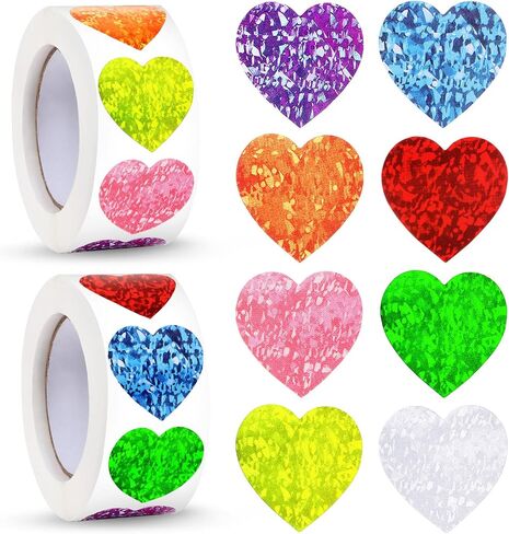 Gersoniel 2 Rolls 1000 Pcs Glitter Heart Stickers Heart Stickers for Kids Teacher 1 Inch Self Adhesive Colorful for Birthday Wedding School Classroom Party Decoration(Bright Colors) in Saudi Arabia