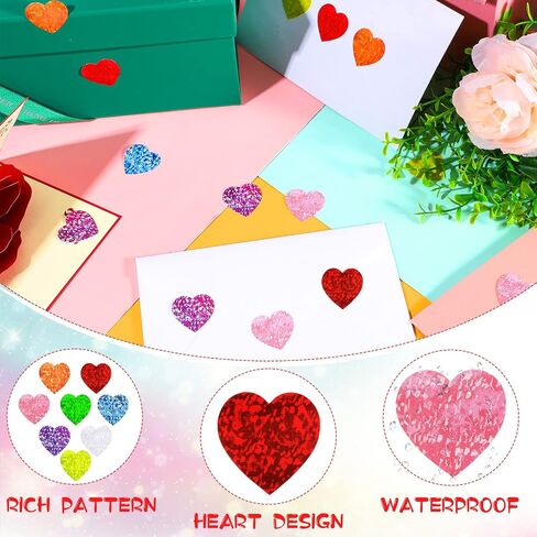Gersoniel 2 Rolls 1000 Pcs Glitter Heart Stickers Heart Stickers for Kids Teacher 1 Inch Self Adhesive Colorful for Birthday Wedding School Classroom Party Decoration(Bright Colors) in Saudi Arabia