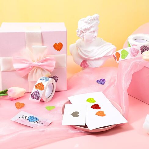 Gersoniel 2 Rolls 1000 Pcs Glitter Heart Stickers Heart Stickers for Kids Teacher 1 Inch Self Adhesive Colorful for Birthday Wedding School Classroom Party Decoration(Bright Colors) in Saudi Arabia