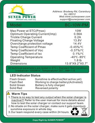 SUNER POWER 10 Watt Solar Panel Powered Charger Kit + + Tubular Mount Bracket for Automatic Gate Opener, Electrical Fence, etc in Saudi Arabia